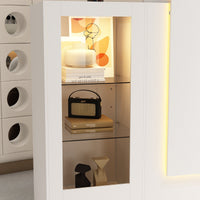 59" Modern White Reception Desk With Display Cabinets And LED Lightsand Transparent Glass