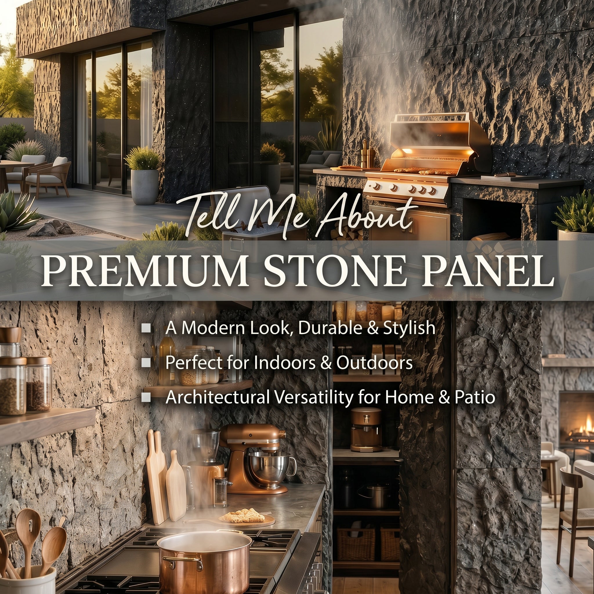 Dark Speckled Faux Stone Wall Panel Set of 8, Lightweight Indoor & Outdoor Decorative Wall Panels