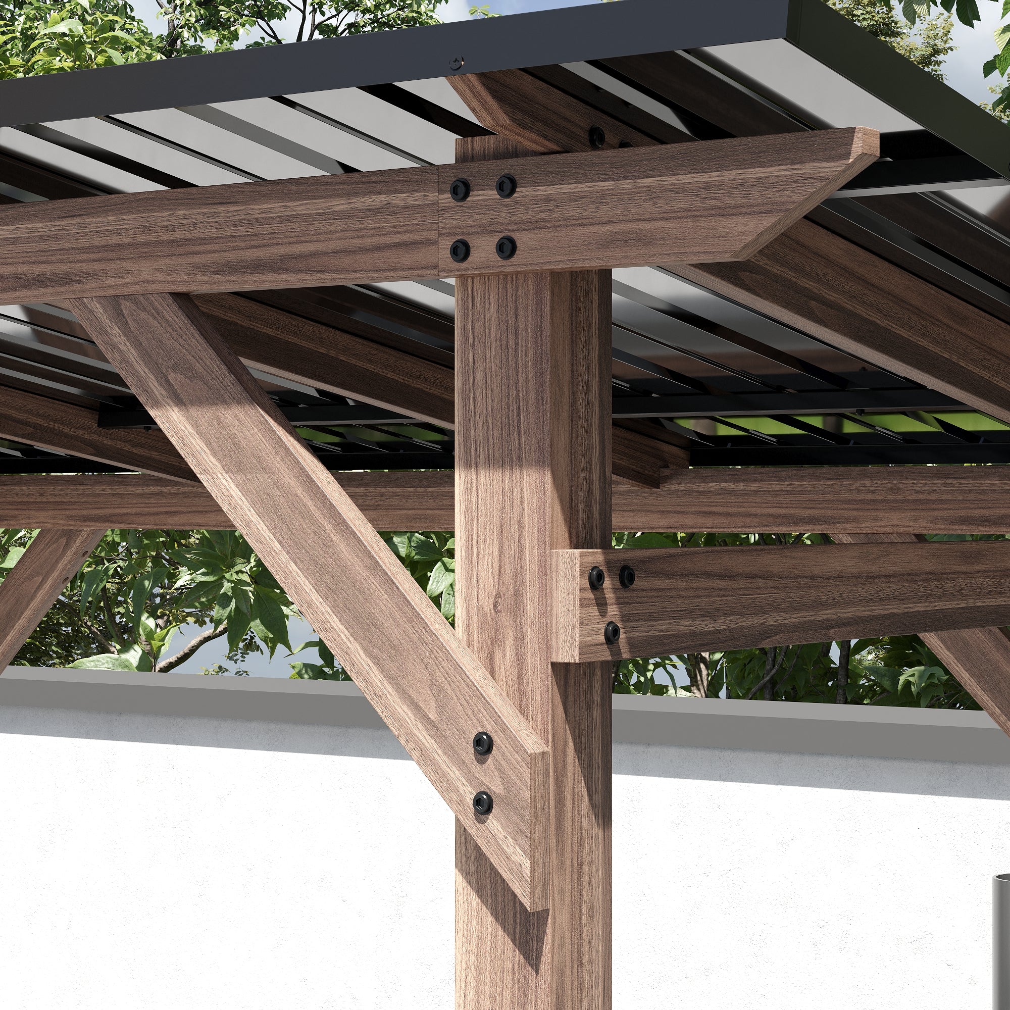 Cedar Wood Grill Gazebo Hardtop Roof With Side Tables For Patio BBQ Shelter