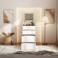 18.7" Modern White Makeup Vanity Desk with Lights and Flip Mirror
