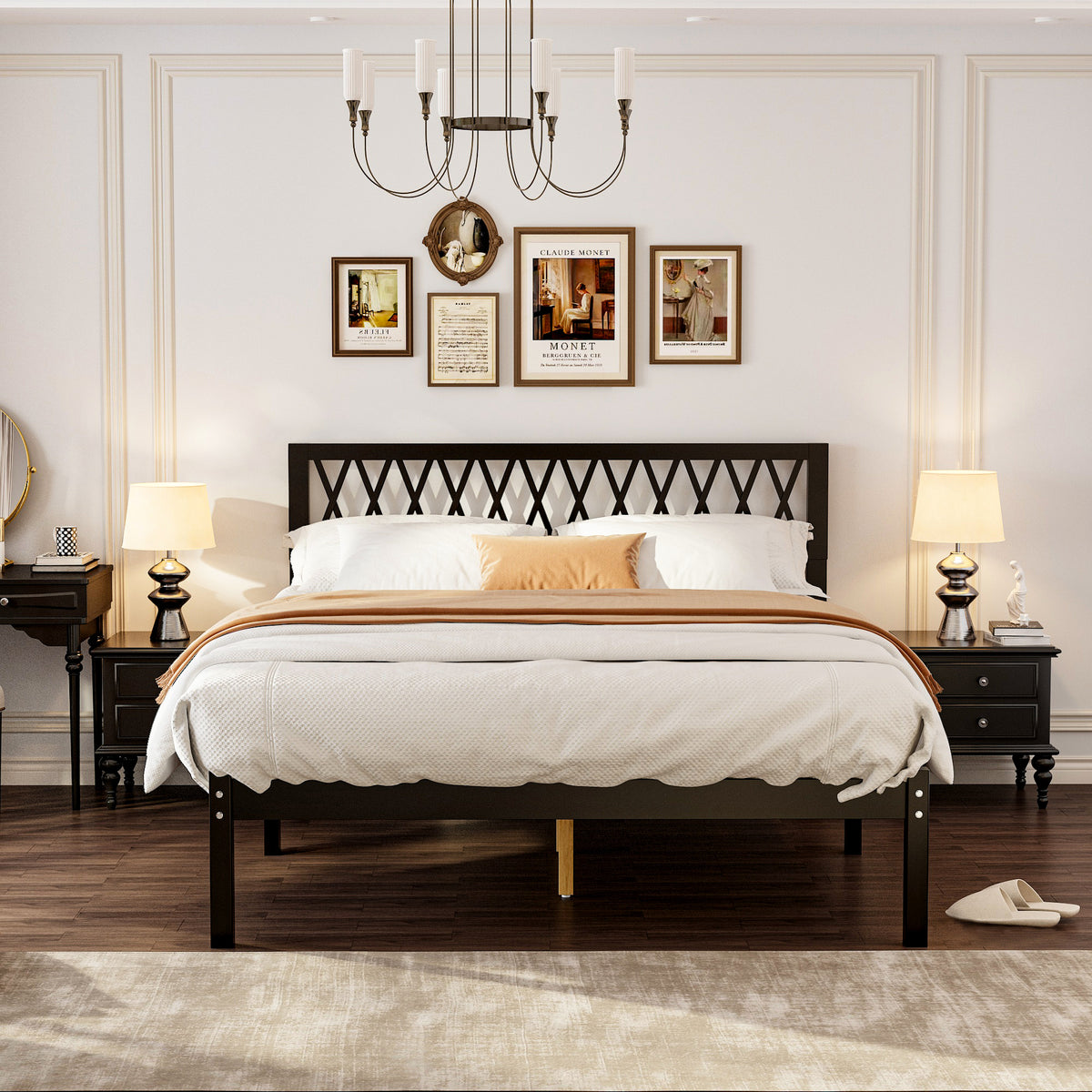 63.2" Modern Brown Platform Bed with Ribbed Detailing