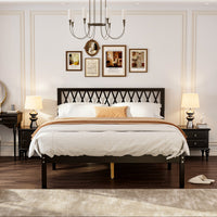 63.2" Modern Brown Platform Bed with Ribbed Detailing