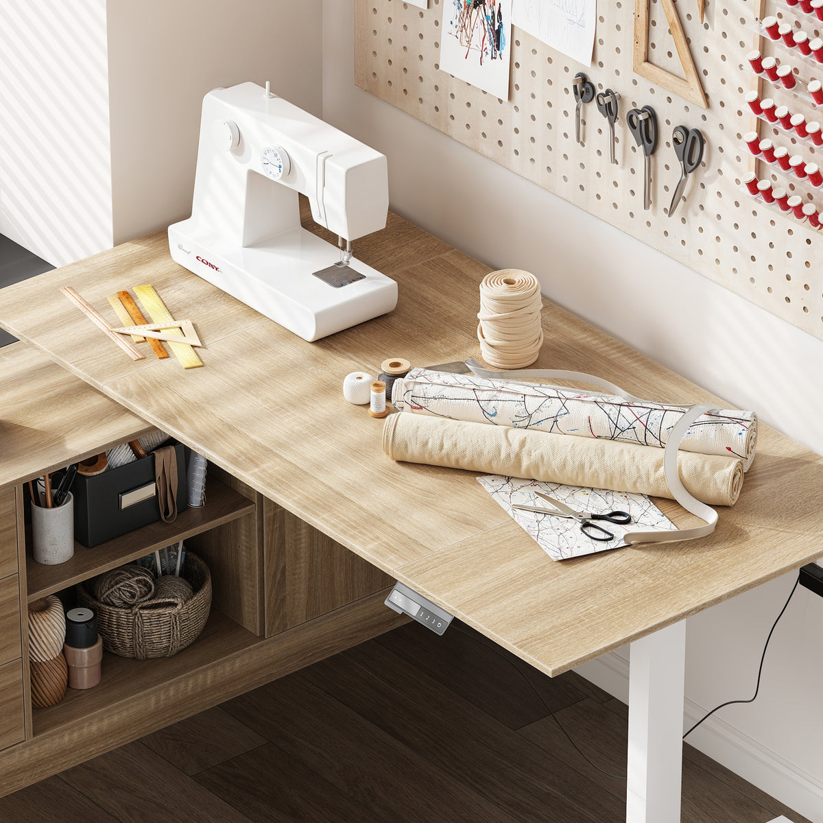 63" Modern Minimalist White Standing Desk with 3 Drawers and 2 Shelves