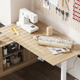 63 inches Modern Minimalist White Standing Desk With 3 Drawers, 2 Exterior Shelves, Electric Lift
