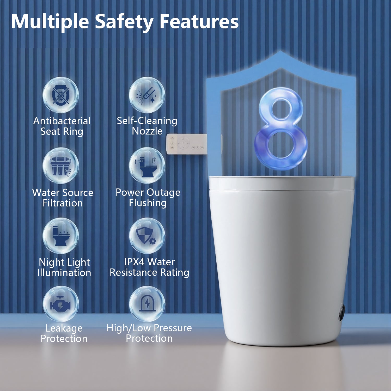 White smart toilet with ambient light