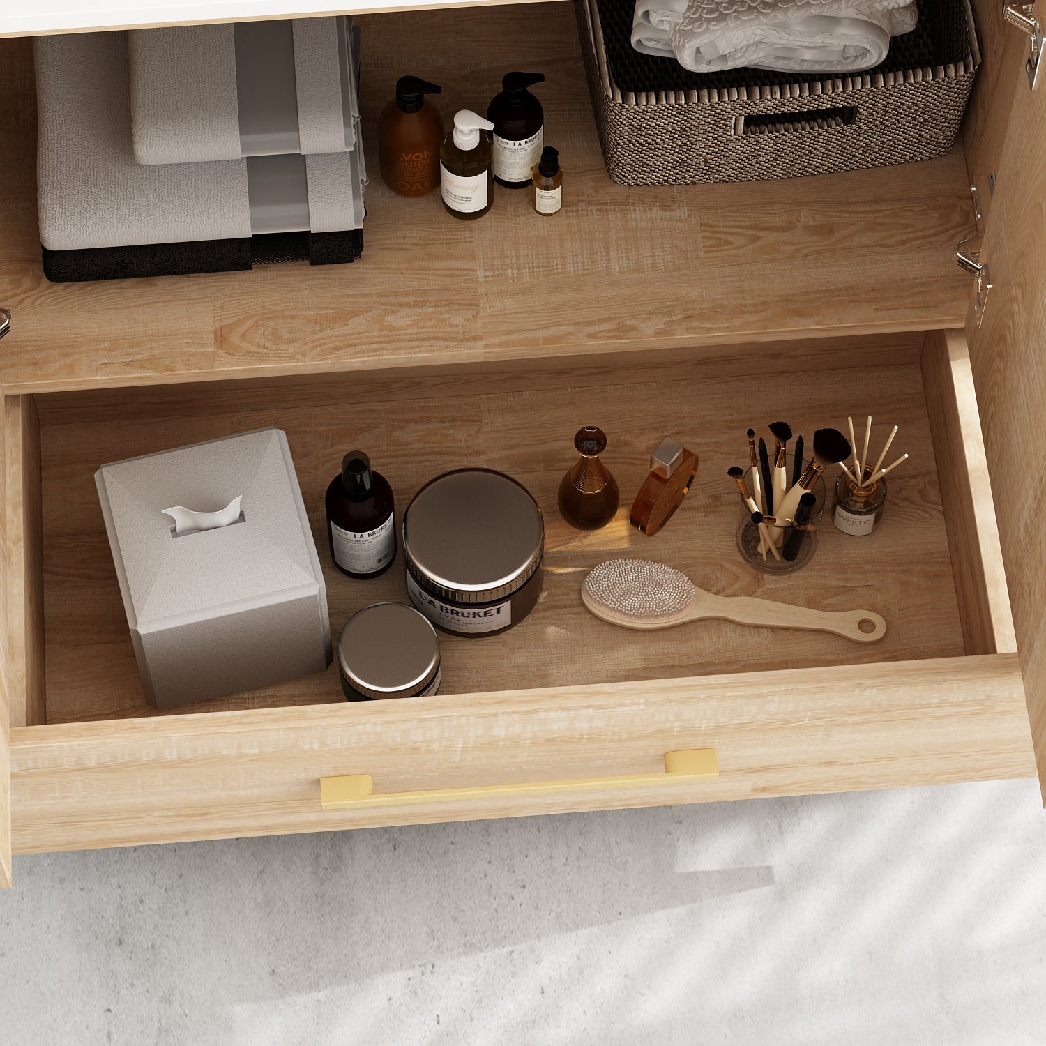 Modern Bathroom Vanity Cabinet with White Stone Vessel Sink