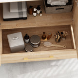 29.9 inches Modern Oak Bathroom Vanity Cabinet with White Stone Vessel Sink