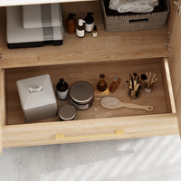 29.9" Modern Oak Bathroom Vanity Cabinet with White Stone Vessel Sink