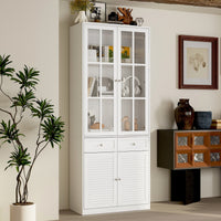 31.5" Modern White Bookcase With Glass and Louvered Doors
