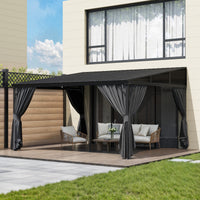 165.7" Modern Black Patio Gazebo with Curtains and Mosquito Net