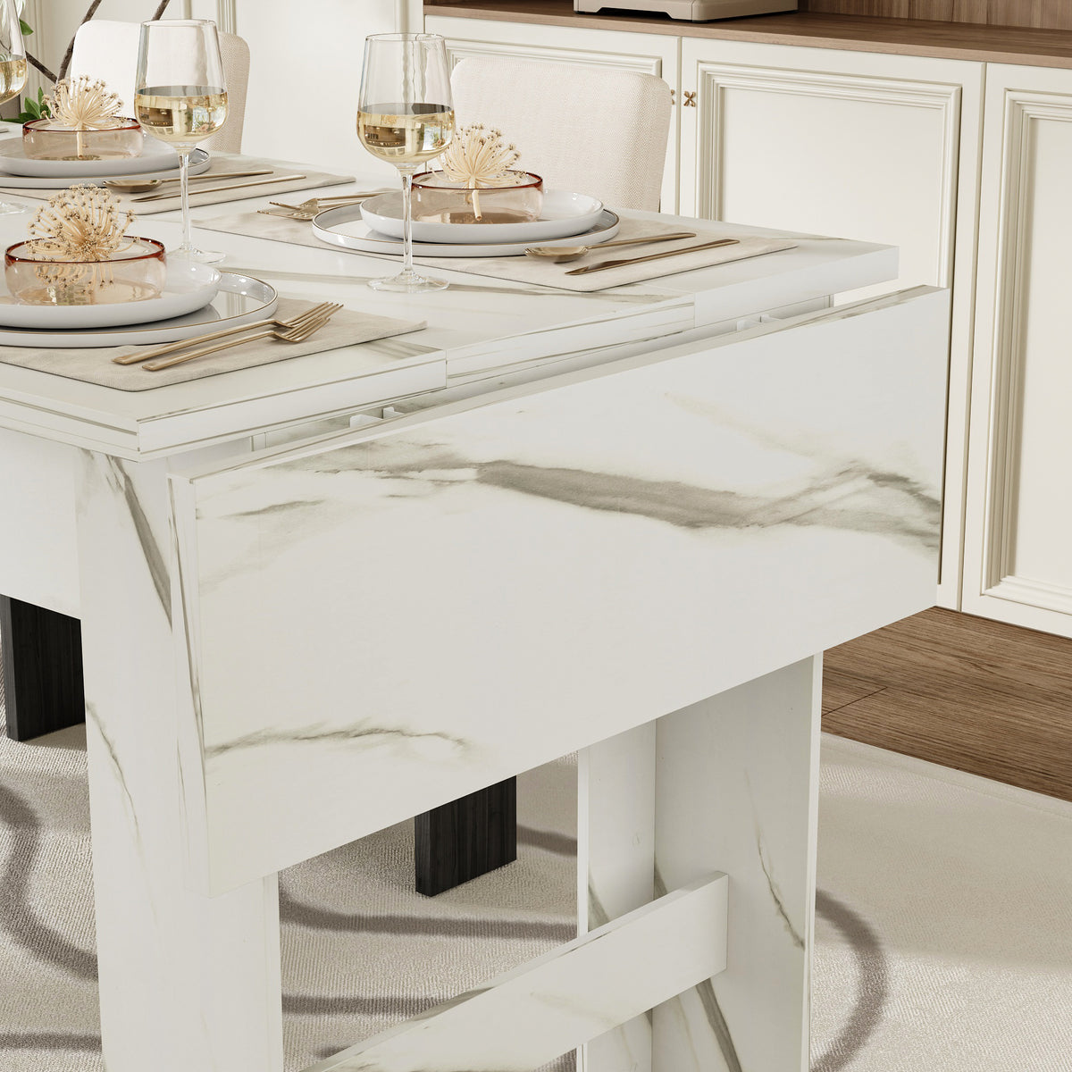 94.5" Modern White Dining Table with 2 Built-in Leaves