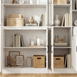 141.7 inch Extra Wide White Filing Storage Cabinet with 9 Glass Doors and 2 Drawers