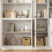 Sofna 141.7" Extra Wide White Filing Storage Cabinet with 9 Glass Doors and 2 Drawers