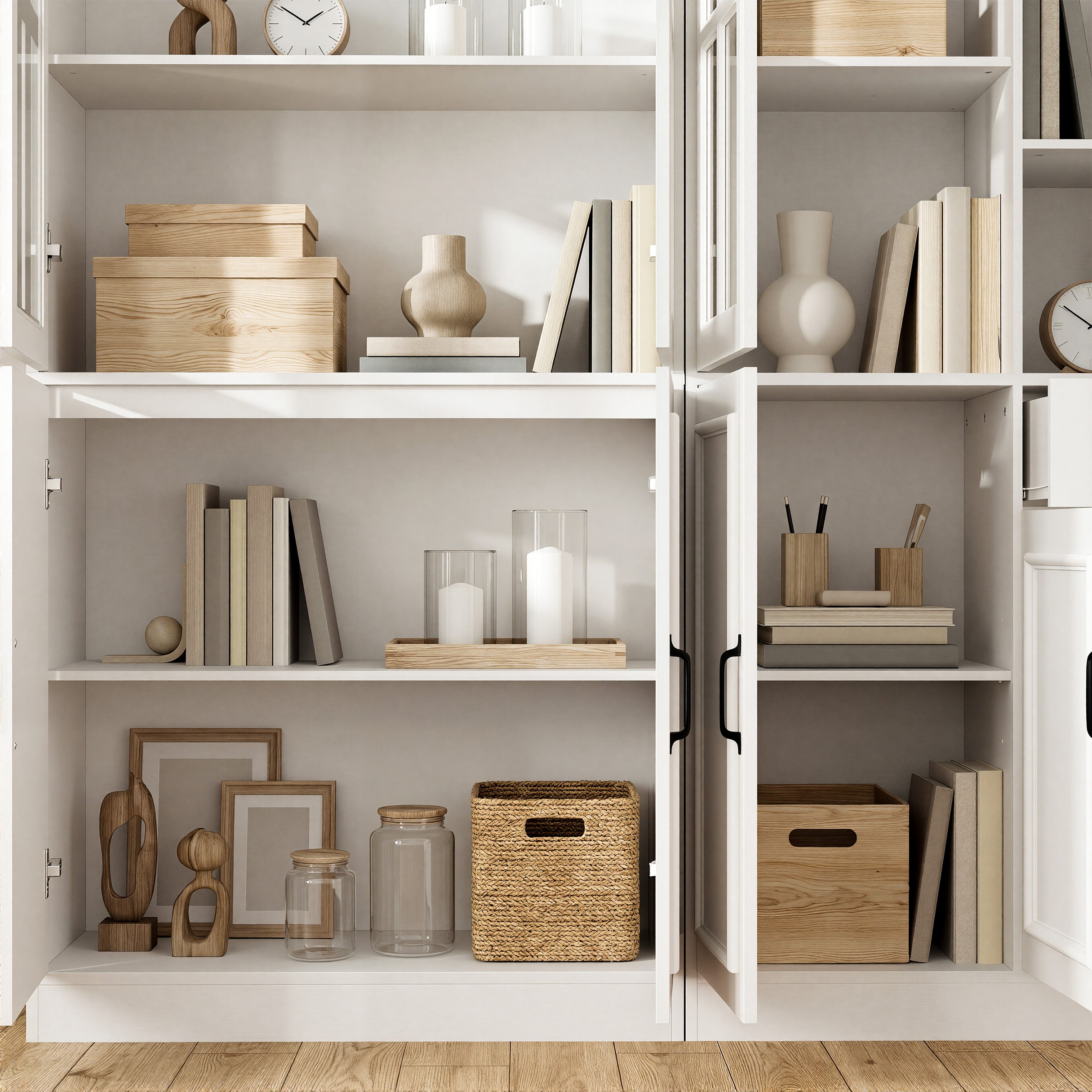 141.7 inch Extra Wide White Filing Storage Cabinet with 9 Glass Doors and 2 Drawers