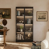 31.5 inches Modern White/Black Display Cabinet Bookcase with Lights and Glass Doors