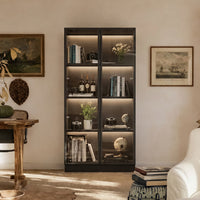 31.5" Modern Black/white 4-Tier Display Cabinet with Lights and Glass Doors