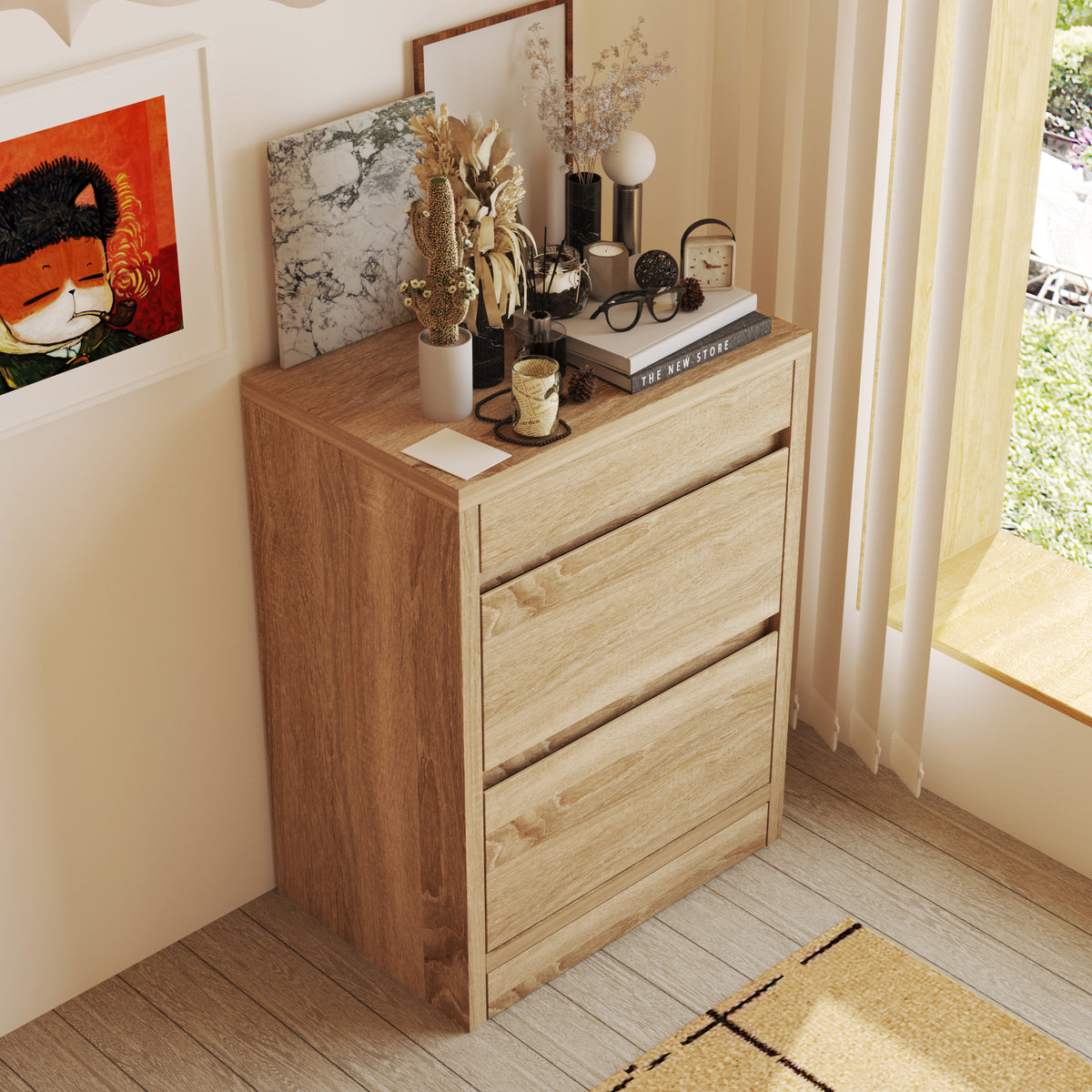 17.7" Smart Wood Nightstand with Hidden Gun Drawer & RFID Lock