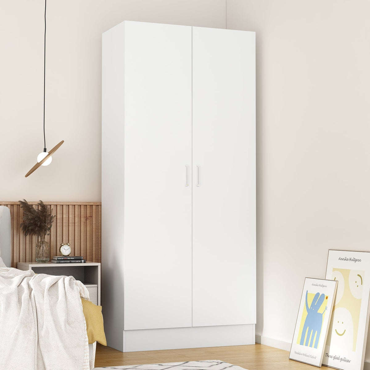 31.5" Modern White 5-Tier Armoires Wardrobe Cabinet With 2 Doors