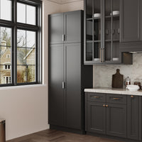 90.6" Tall Black Kitchen Pantry Cabinet with 4 Doors and Adjustable Shelves