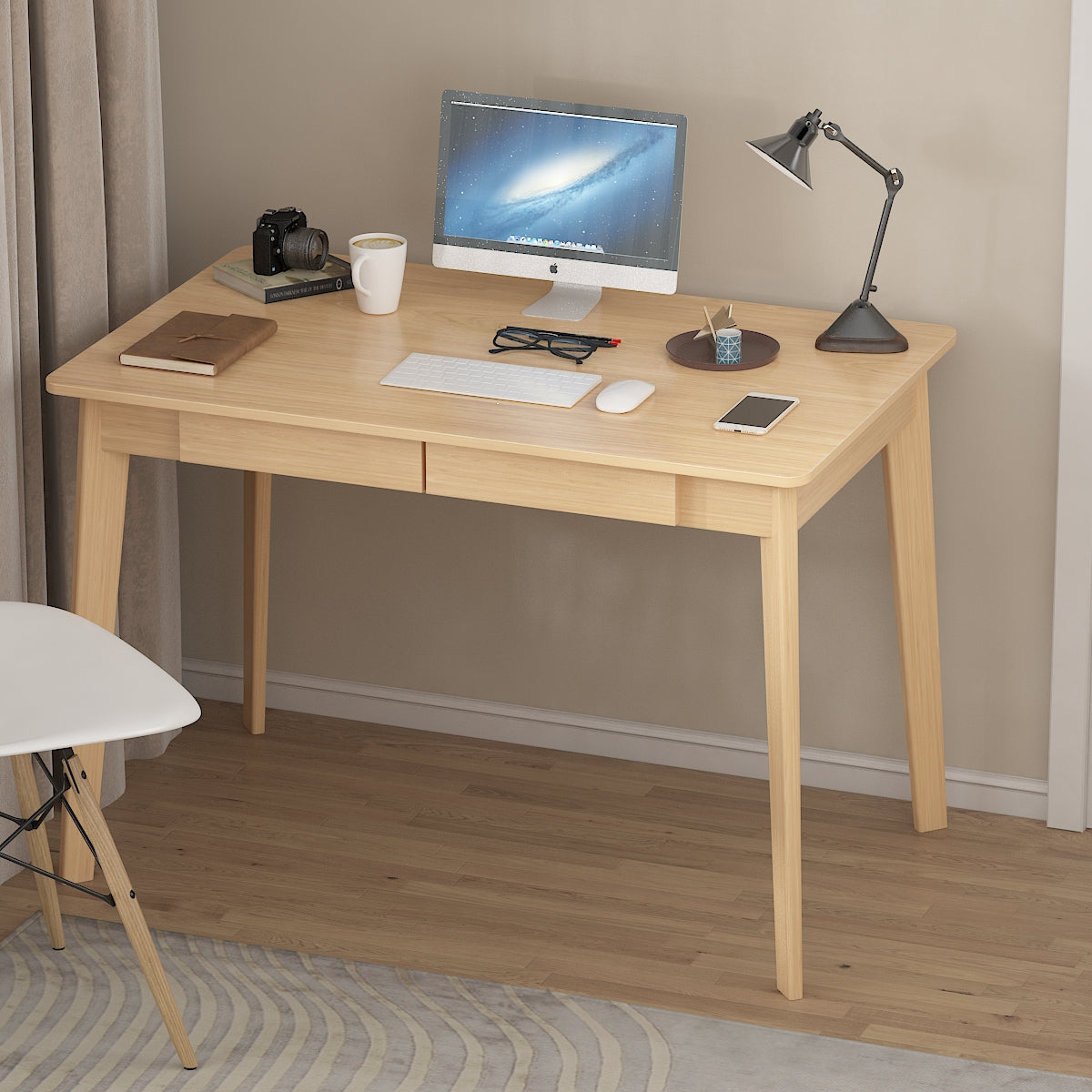 Wooden Minimalist Writing Desk White Study Table for Office 39.4"W