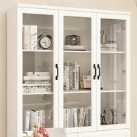 Vila 47" Classic White Display Cabinet & Bookcase with 2 Drawers and Glass Doors