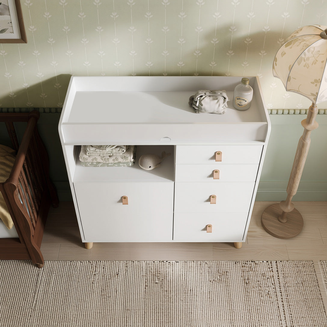 47.2" Modern White Changing Table Dresser with 3 Drawers & 2 Storage Cabinets