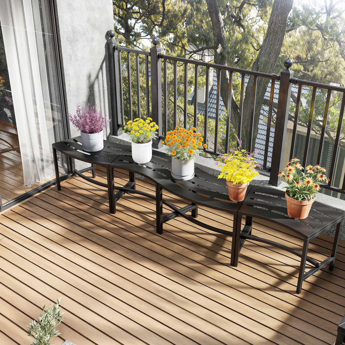 23.9" Industrial Black Outdoor Bench (Set of 4)
