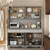 61.2" Mid-Century Modern Wood Storage Cabinet with Drawers for Kitchen and Living Room