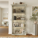 37 inches 4-Tier Display Bookcase With Glass Door And Light