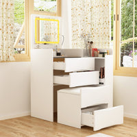 24.1" Modern White 3 Drawers Flip Top Makeup Vanity Table with Storage Stool