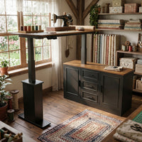 55.1" Rustic Wood L-Shaped Electric Height Adjustable Standing Desk with 3 Drawers and Side Storage Cabinet