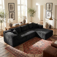 106" Contemporary L-shaped Upholstered Arm Sofa Chaise with Two Pillows