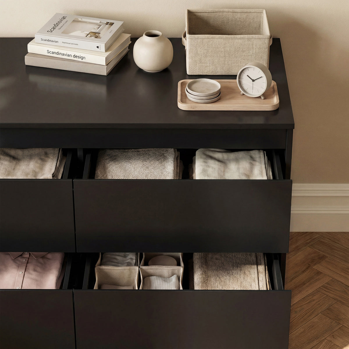 63 inches Modern Minimalist White/Black Wide Buffet Cabinet Triple Dresser Storage Sideboard with 9 Drawers