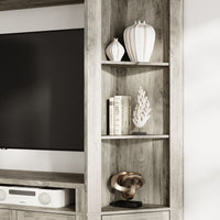 100" Modern Gray Entertainment Center with Storage Cabinets and Open Shelves