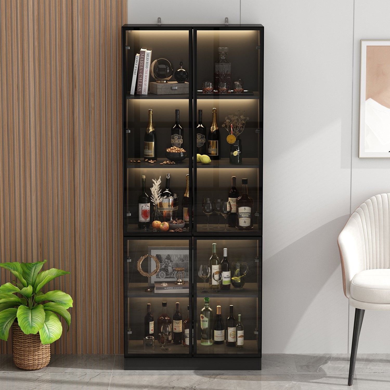 Display Storage Cabinet with LED Lights and Tempered Glass Doors