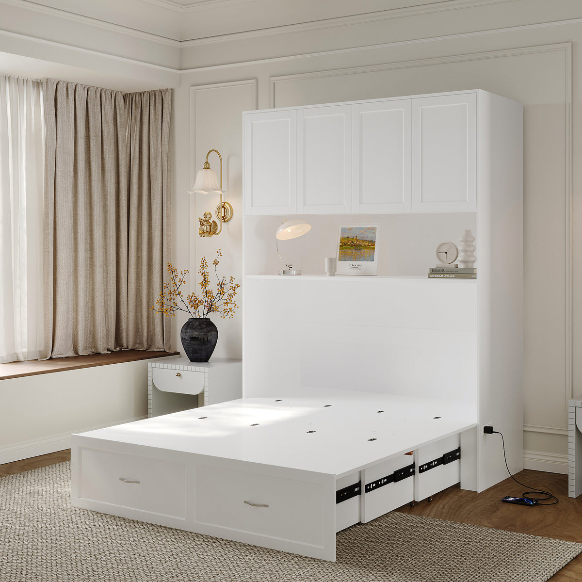 57.8" Modern White Storage Bed with Socket, view 4