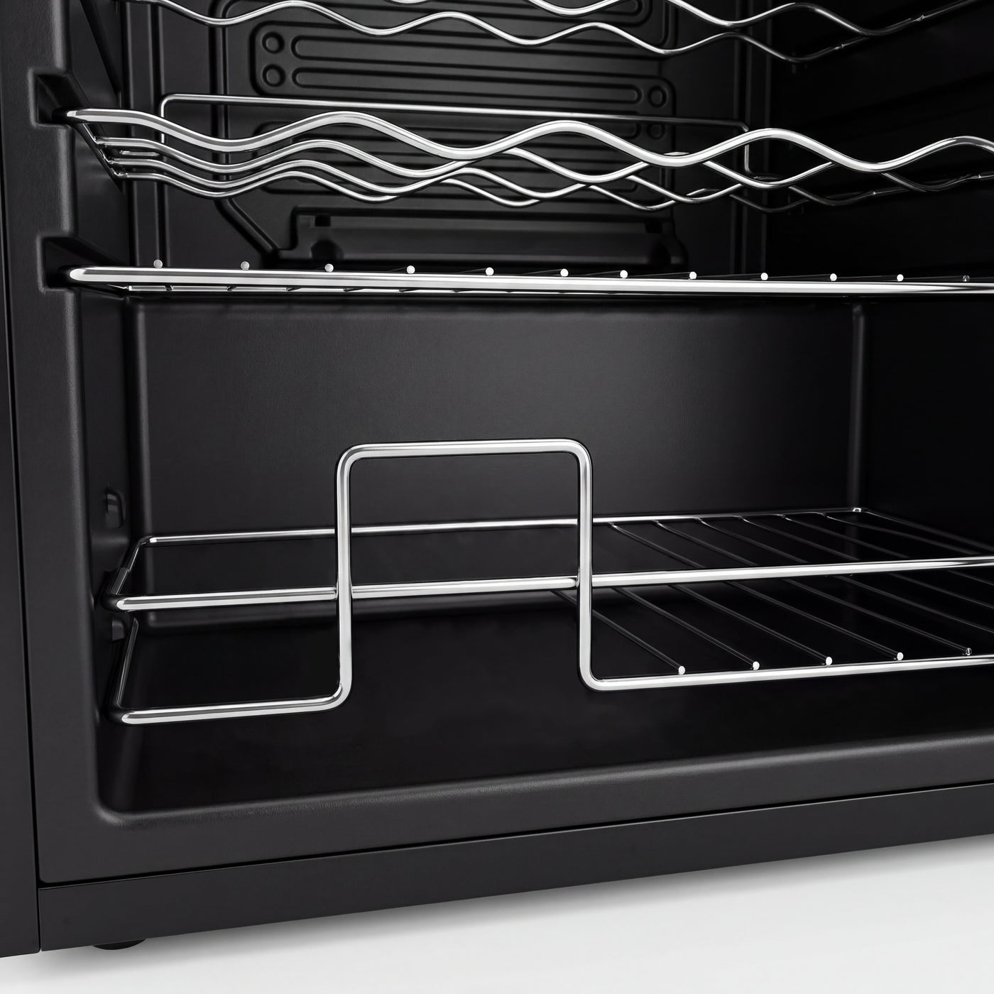 Black wine fridge with glass door and digital temperature display