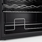 Black wine fridge with glass door and digital temperature display