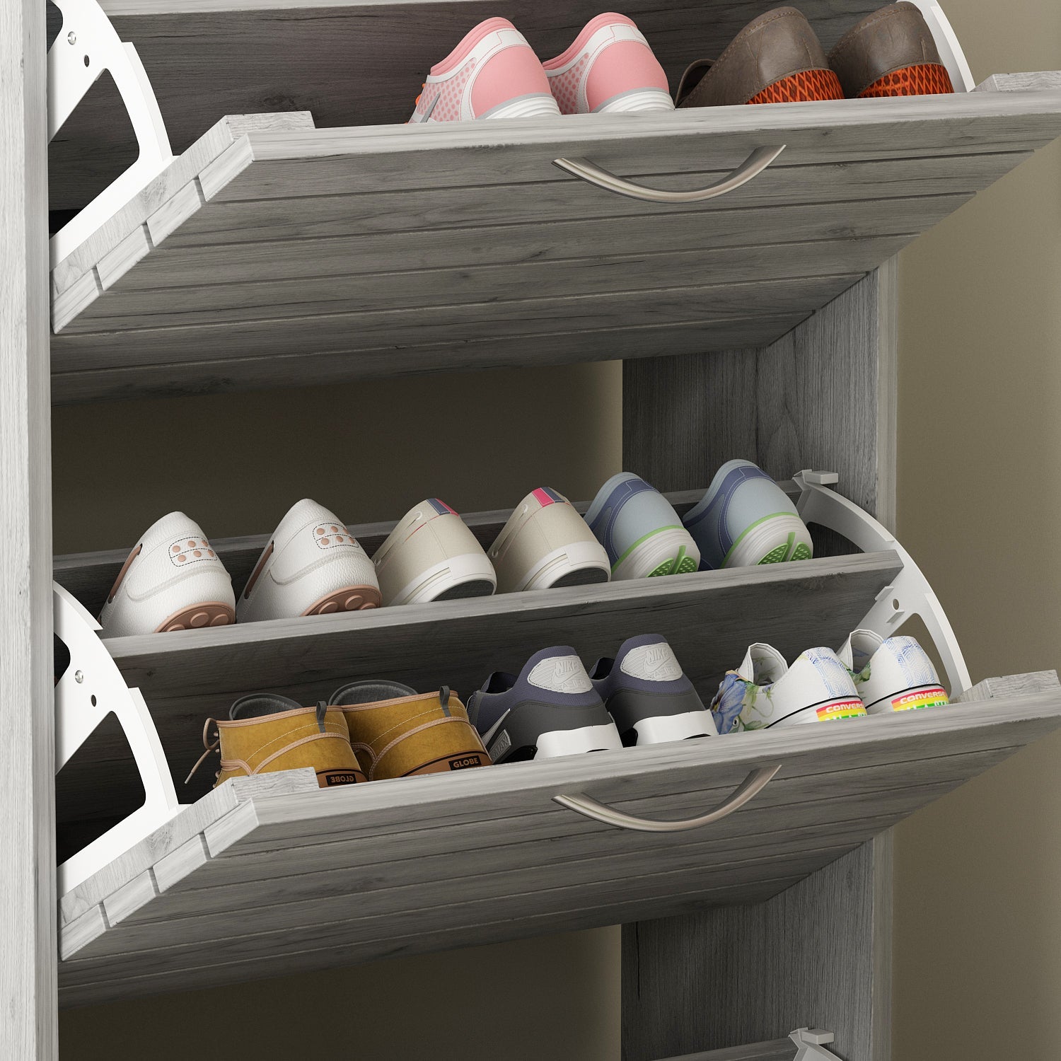 Farmhouse Shoe Cabinet 3 Flip Doors Shoe Organizer for Hallway Entryway