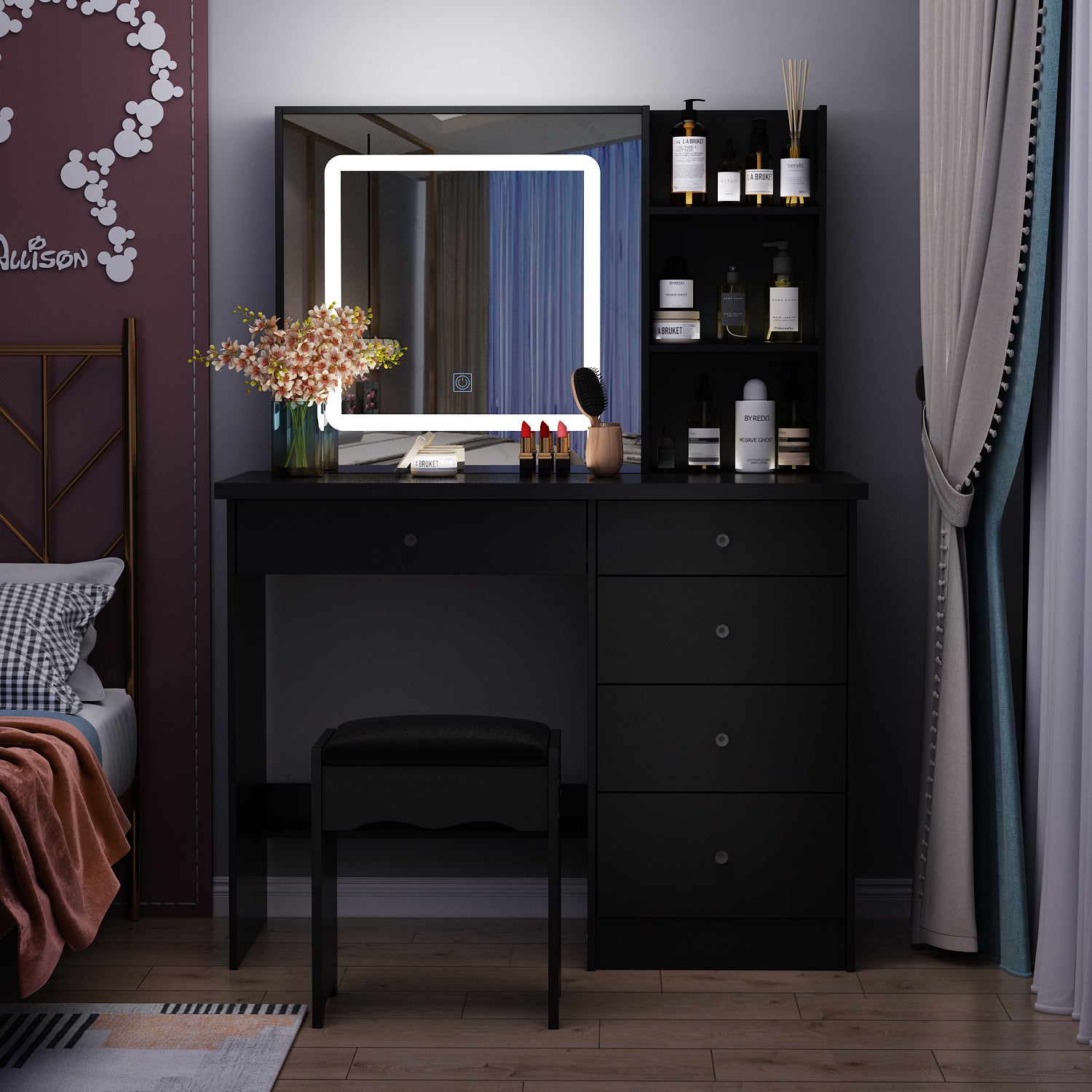 39.4'' Wide Makeup Vanity Set with Stool and Mirror