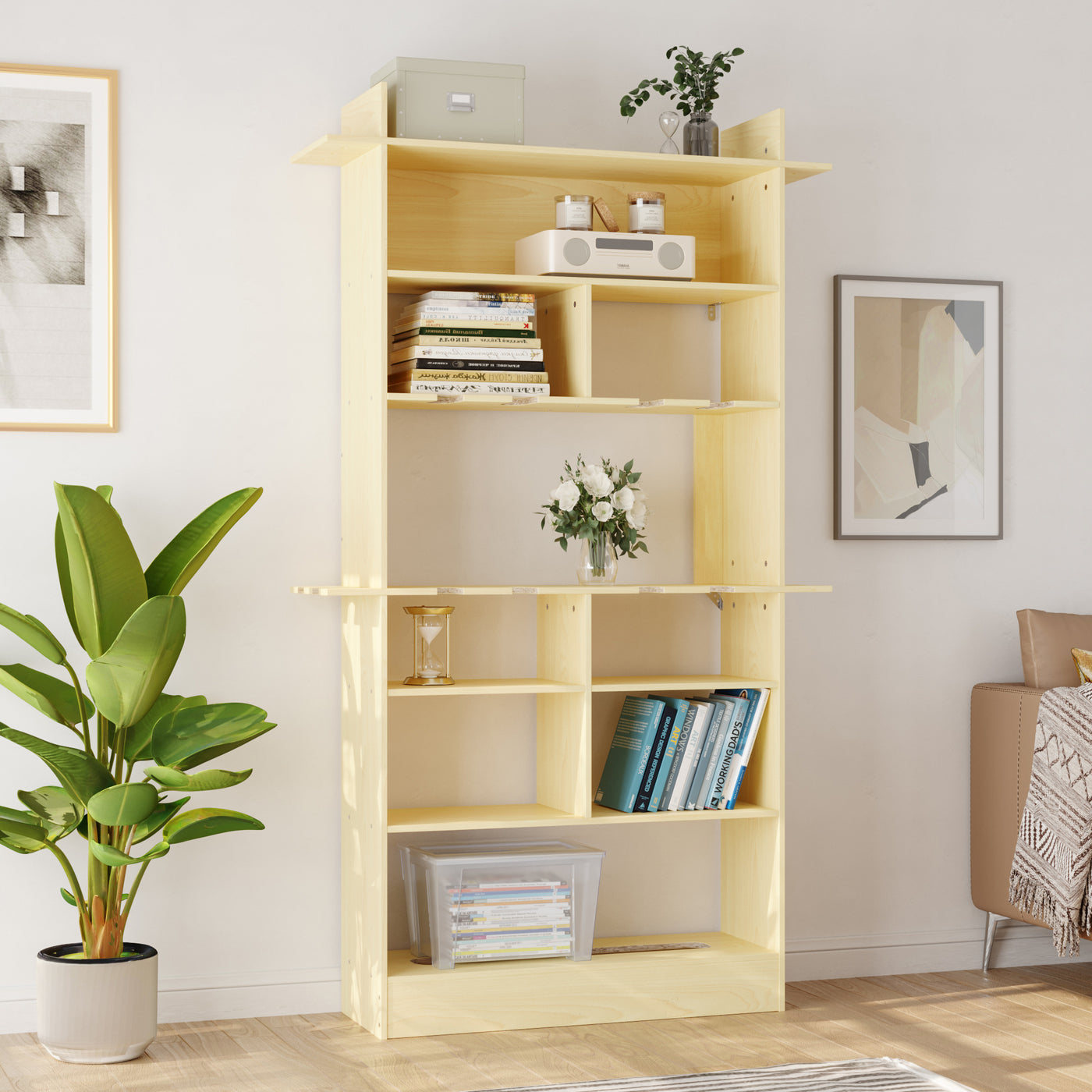 30.7" Modern Wood 6-Tier Wood Bookcase with Open Shelves