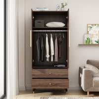 31.5" Modern Brown 2-Door 2-Drawer Armoire Large Storage Closet