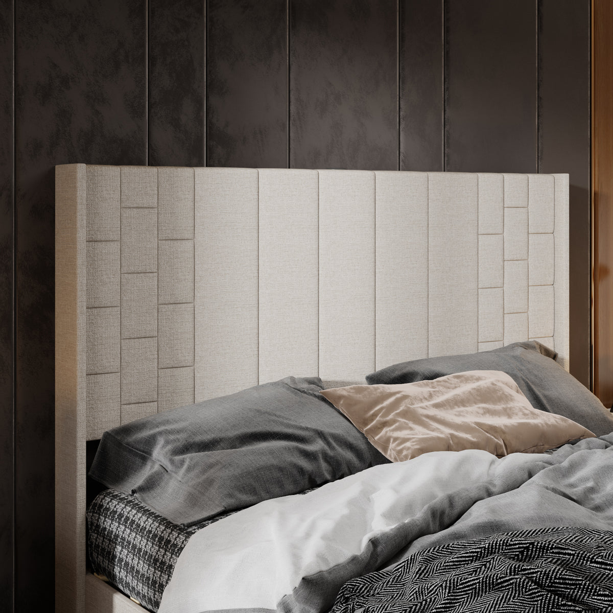 61.8" Modern Beige Platform Bed with USB Ports