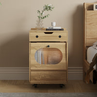 18.9" Creative Brown Nightstand with Robot Shape and Movable Wheels