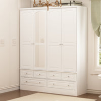 63" Elegant White Armoire Wardrobe with Mirror, 4 Doors, and 6 Drawers