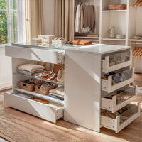 47.2" Modern White Closet Island with Strong Storage and Glass Top