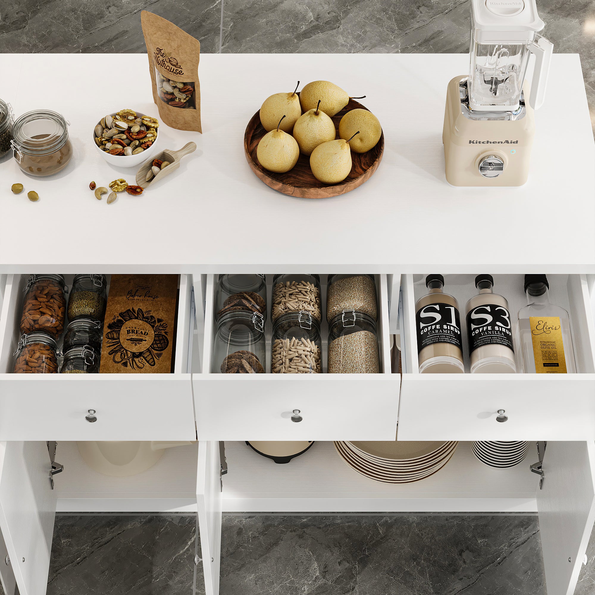 Kitchen Island With Tempered Glass Door