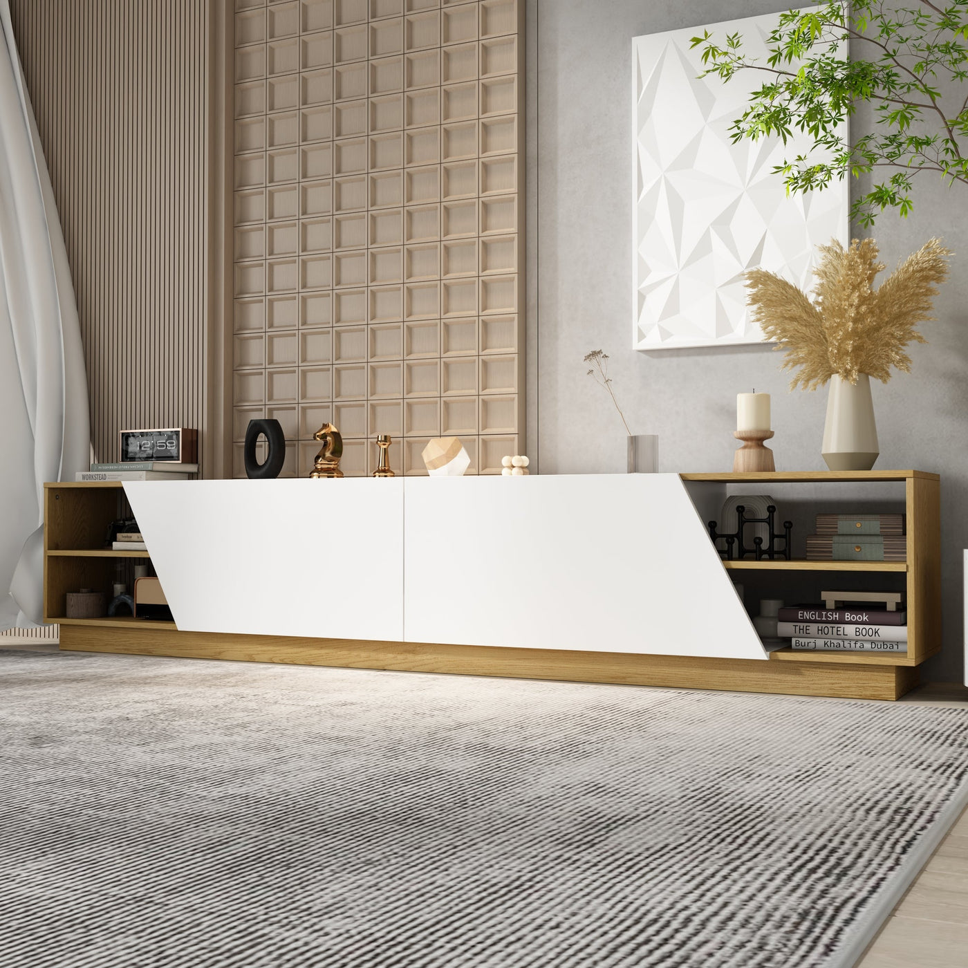 94" Modern White Large TV Cabinet with Cable Management