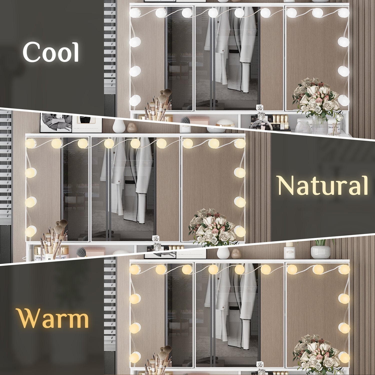 Modern 7 Drawers Vanity Table With Lights Mirror