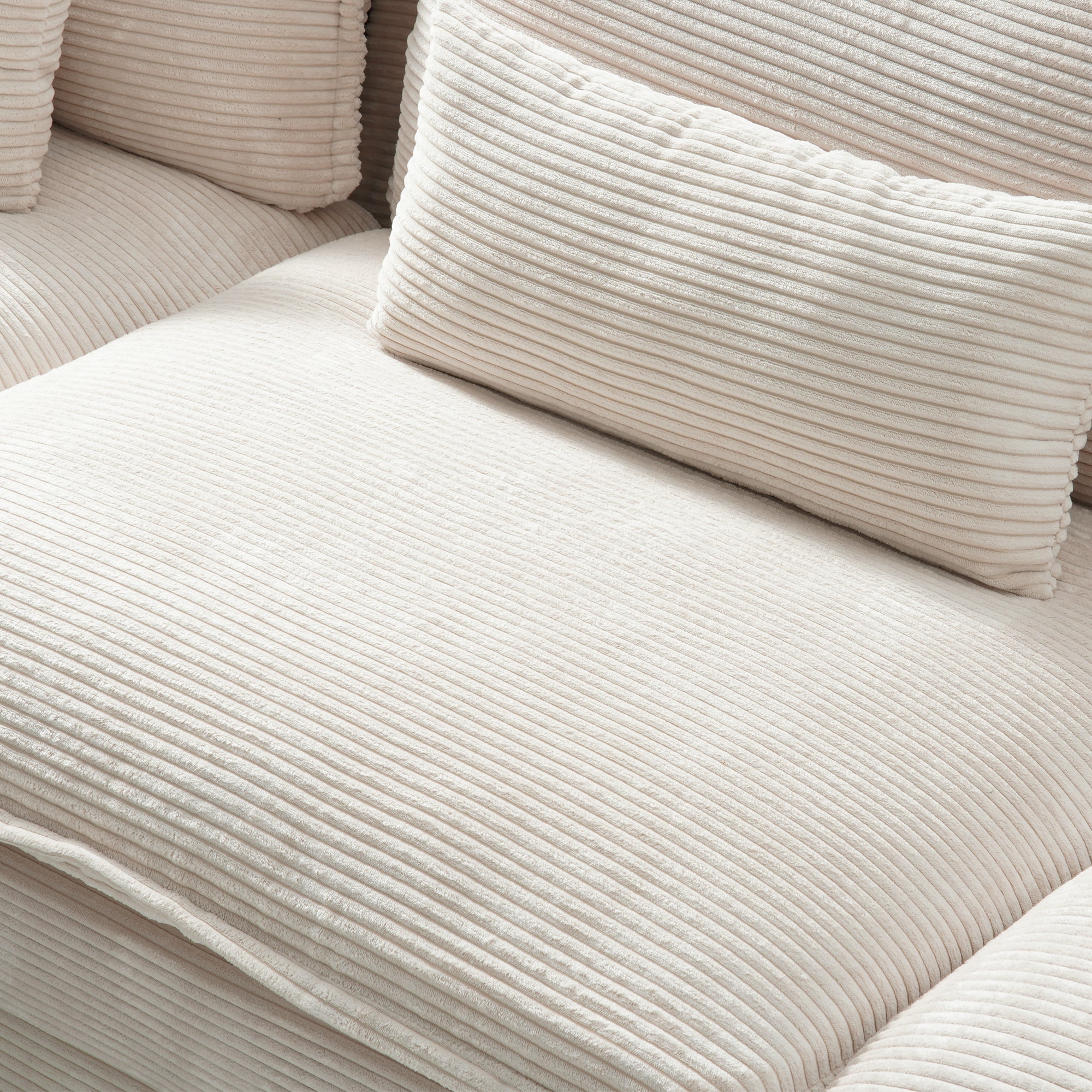 112" L-Shaped Modular Sectional Sofa with Ottoman, Corduroy Cloud Couches with Memory Foam and Pillows Sets, Upholstered 3-Seater Sofa for Living Room